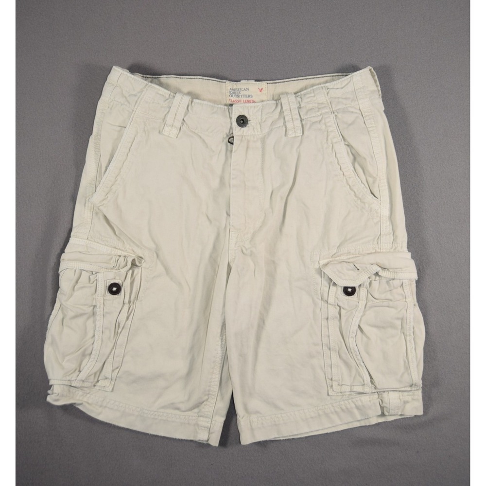 American Eagle Cargo Shorts Mens 33 Khaki Heavyweight Cotton Classic Baggy 11in